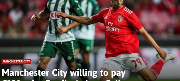 关于曼城传射建功，本菲卡新星横空出世，场边球探频频记笔记的信息